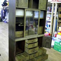 水屋箪笥 茶箪笥 幅91×奥35×高166cm アンティーク 昭和レトロ 古民家 家具 収納 札幌市 厚別区の画像