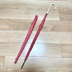 スリム長傘☆軽量無地袋付き☆ピンクホワイト