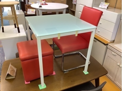 リサイクルサービス八光】幅70cm ガラス天板 2人掛け ダイニング3点セット