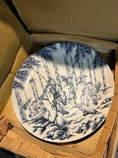 未使用品　有田焼 大皿 2枚　40/37cm飾皿 肥前 哲三郎 作 竹仙人