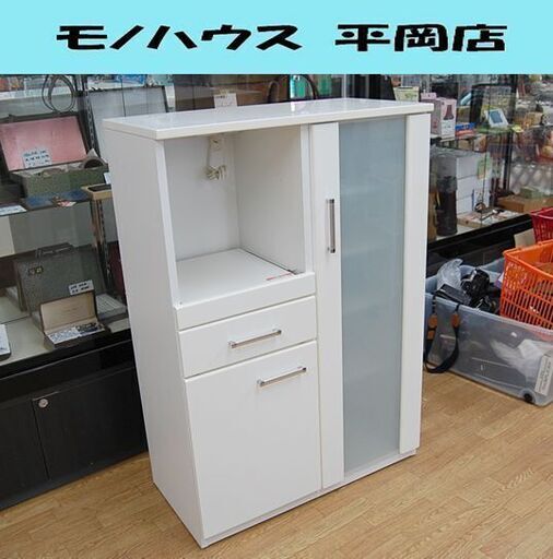 ニトリ ミドルレンジボード 幅80×奥40×高115cm 白エナメル コンセント付き 食器棚 キッチンボード 札幌市 清田区 平岡