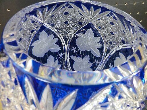 ■POLONIA ポロニア クリスタルガラス 花瓶 30.5cm ポーランド製 瑠璃色 色被切子 置物 インテリア 札幌 中央区 南12条店