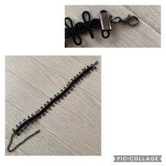 ネックレス チョーカー ブレスレット 4点セット 黒 青 ビーズ  手作りもありの画像
