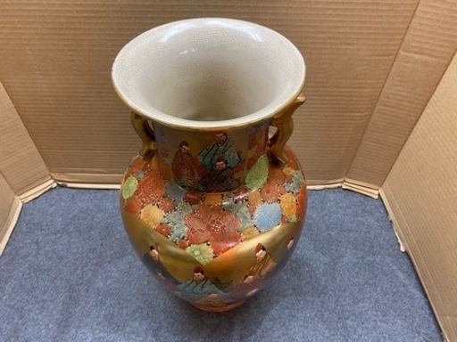 I633 ? ※貴重品 九谷焼 松鶴造 花器 金彩色絵 花瓶 色絵金彩 