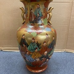 I633 🌈 ※貴重品 九谷焼 松鶴造 花器 金彩色絵 花瓶 色絵金彩 