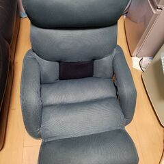 リクライニング　ひじ掛け付き座椅子　360℃回転　ブルー系　フラ...