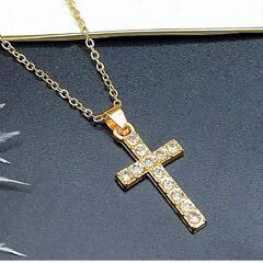 ≒▼J→→→M26-1★虹色ダイヤモンドの輝き 黄金の十字架クロス K18GFゴールドネックレス 誕生日プレゼント母日連休夏祭ギフト 国内発送の画像