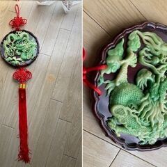 龍の壁・玄関飾り/翡翠・唐木：中国インテリア　正月・祝い　中国製　シノワズリの画像