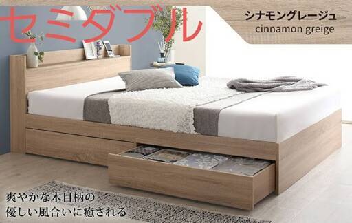 セミダブル・Newデザイン2杯収納コンセント付きベッド・シナモングレージュ　1
