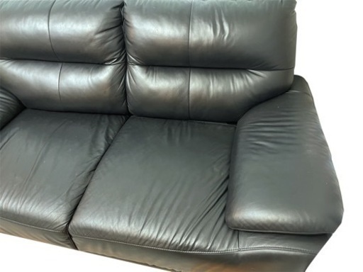 10万→2.5万円〈本革レザー〉2人掛け黒色レザーソファー