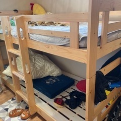 木製 二段ベッド 耐荷重500kg ロータイプ 144cm パイン材 ２段ベッド シングル＆キング対応 天然木 の画像