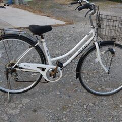 丸石サイクル - 丸石　27インチ自転車　青色　中古　後ろかご付き　直接受渡 丸石サイクル フリータイムシティー 27インチ 外装6段変速