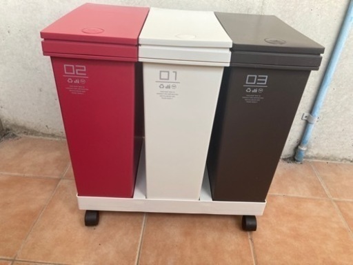 キャスター付き3連ゴミ箱セット