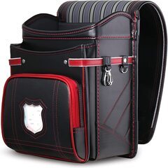 【新品】ランドセル 男の子 ベーシックモデル ブラック/レッド 高級合皮 大容量 撥水加工  6年保証 全国送料無料 スクールバック 小学生通学カバンブの画像
