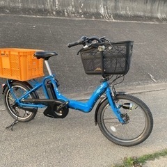 【お取引中】大田区羽田より【綺麗な青】めっちゃ荷物詰めます笑ヤマハ電動自転車20インチPAS KISSベース★宅配快速仕様★速い！【アシスト強ver.】新型バッテリー交換済