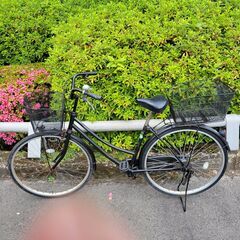 リサイクルショップどりーむ鹿大前店　No.856　自転車　黒　ライト付き　前後カゴ付き　27インチ　中古