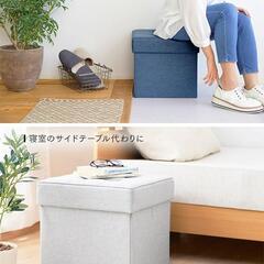 アイリスオーヤマ　折りたたみ収納スツール　ライトグレー&ブルーの画像