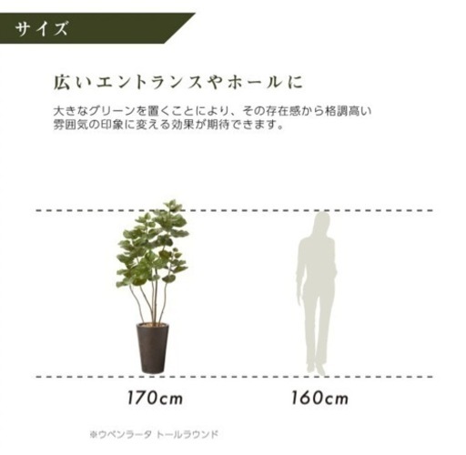 定価5万円❗️フェイクグリーン鉢セット 大型「ウンベラータ×Tall Round w/g」高さ170cm フィカス ゴムの木 人工観葉植物 インテリアグリーン プランター 簡単組立 おしゃれ リアル 室内 オフィス