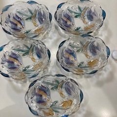 ガラス皿　貝殻・熱帯魚模様　5点