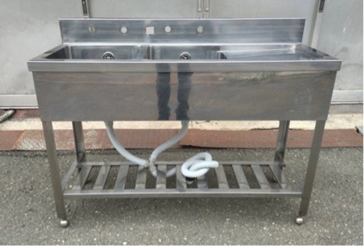 業務用 ソイルド 2槽シンク 幅1200×奥450×高さ820+120(mm) 流し台 バックガード付き 手洗い場 厨房機器 店舗用品 大阪 2層シンク 大阪発