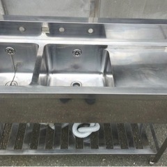 業務用 ソイルド 2槽シンク 幅1200×奥450×高さ820+120(mm) 流し台 バックガード付き 手洗い場 厨房機器 店舗用品 大阪 2層シンク 大阪発の画像
