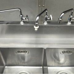 業務用 ソイルド ニ槽シンク 幅900×奥700×高さ850+150(mm) 流し台 バックガード付き 食洗機 JWE-580UA対応 大阪 2層シンク 大阪発 特注の画像