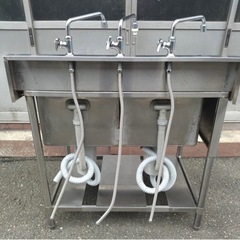 業務用 ソイルド ニ槽シンク 幅900×奥700×高さ850+150(mm) 流し台 バックガード付き 食洗機 JWE-580UA対応 大阪 2層シンク 大阪発 特注の画像