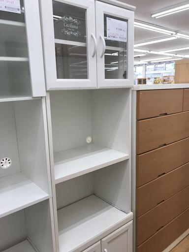 ★ジモティ割あり★  食器棚 白 H180×W56×D39 クリーニング済み KJ2060