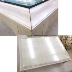 イーセンアーレン センターテーブル ETHAN ALLEN ガラス板付きローテーブル ホワイト系ペイント 札幌市北区屯田の画像