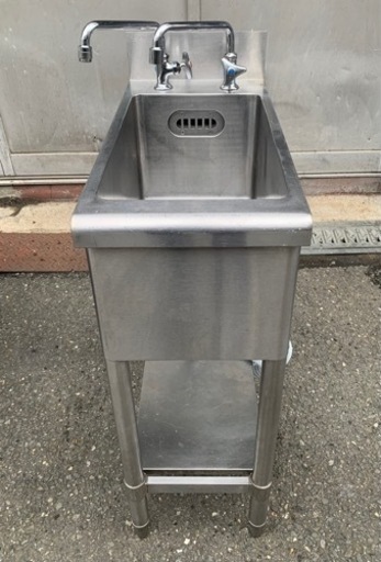 業務用 1槽シンク 二口蛇口付き 幅300×奥600×高さ800(mm) 流し台 一層 一槽 キッチン 手洗い場 厨房機器 店舗用品 1層シンク 大阪発