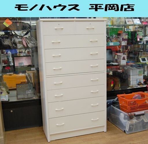 北洋木工 7段ハイチェスト 幅89×奥44.5×高166cm LILAC ホワイト 分割