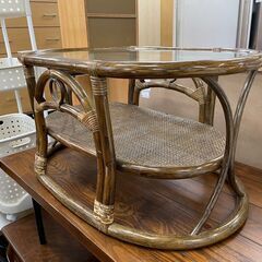 ガラステーブル　No.5804　ラタン　センターテーブル　籐家具　【リサイクルショップどりーむ鹿大前店】の画像