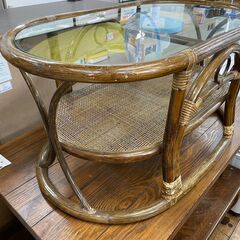 ガラステーブル　No.5804　ラタン　センターテーブル　籐家具　【リサイクルショップどりーむ鹿大前店】の画像