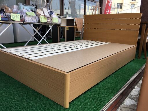 ニトリ セミダブルベッドフレーム 収納・コンセント付き アスカ3 LBR ヒキツキ 幅122cm奥行210cm高さ25/84cm 美品 説明欄必読