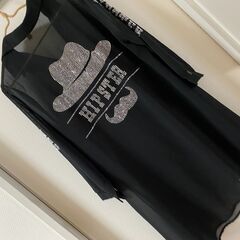 シャツカーディガン 羽織 シースルー 黒ラインストーンビジュー