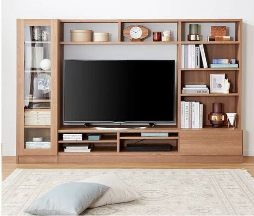 [幅220] テレビ台 壁面収納付 ハイタイプテレビ台 50V型対応 木製 大容量収納