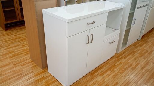 ★ジモティ割あり★  レンジ台 白 H82.5×D40×W100 クリーニング済み YJ171
