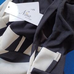 nina ワンピース　ボーダーフレア　白黒　七分丈　ひざ丈ワンピース デザインワンピース　斜めボーダーの画像