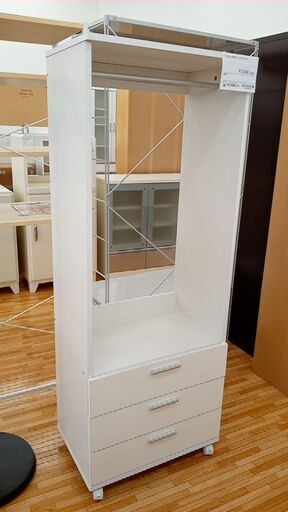 ★ジモティ割あり★  引き出し収納付ハンガーラック ホワイト H155×D39×W59 クリーニング済み YJ173