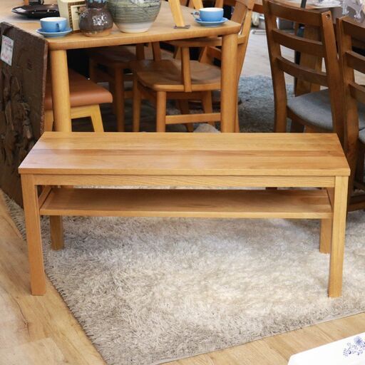 340)【美品】MUJI 無印良品 木製 ベンチ チェア 板座 収納棚付き 木目 天然木 オーク材 参考価格29,900円