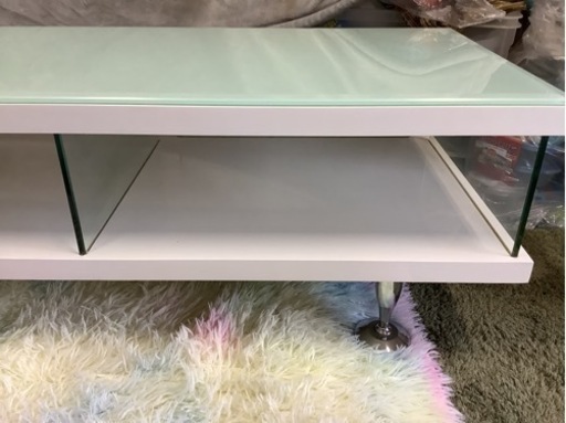 【リサイクルサービス八光】幅160cm　ホワイトエナメル　ガラス天板TVボード
