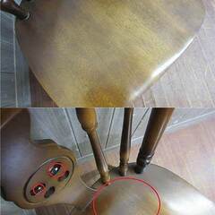 ss5115①　キツツキマーク　ダイニングチェア　ダークブラウン　天然木　飛騨産業　木製　食卓イス　アームレス　こげ茶　アンティーク　食卓用　一人掛け　椅子　いす　イス　ビンテージチェアの画像