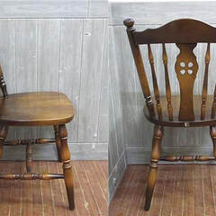 ss5115①　キツツキマーク　ダイニングチェア　ダークブラウン　天然木　飛騨産業　木製　食卓イス　アームレス　こげ茶　アンティーク　食卓用　一人掛け　椅子　いす　イス　ビンテージチェアの画像