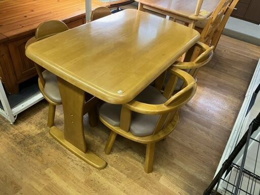 ⑥ リサイクルショップスターズ城西店 ダイニングテーブルセット 4人家族 食卓 茶色