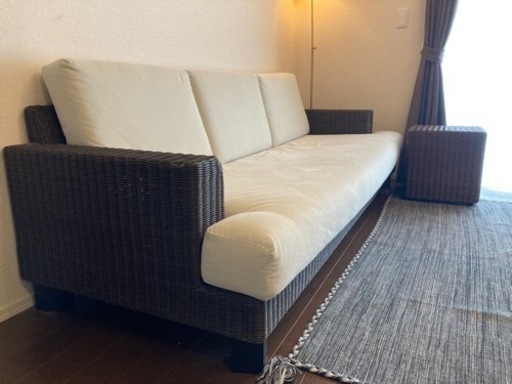 a flat ラタンソファ3人掛け & キューブスツール　アジアン