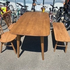 ダイニングテーブルセット　長椅子　椅子2脚　中古　リサイクルショ...