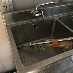 業務用 ステンレスシンク 2槽 蛇口 2個 厨房機器 店舗の画像