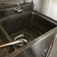業務用 ステンレスシンク 2槽 蛇口 2個 厨房機器 店舗の画像