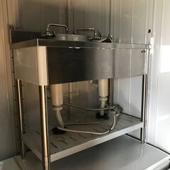 業務用 ステンレスシンク 2槽 蛇口 2個 厨房機器 店舗の画像