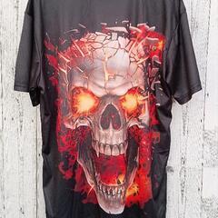 新品 半袖 Tシャツ メンズ ブラック 3XL 4L スカル ドクロ 夏 サマー オシャレ カッコイイ 両面プリント 派手Tシャツ 大きいサイズの画像